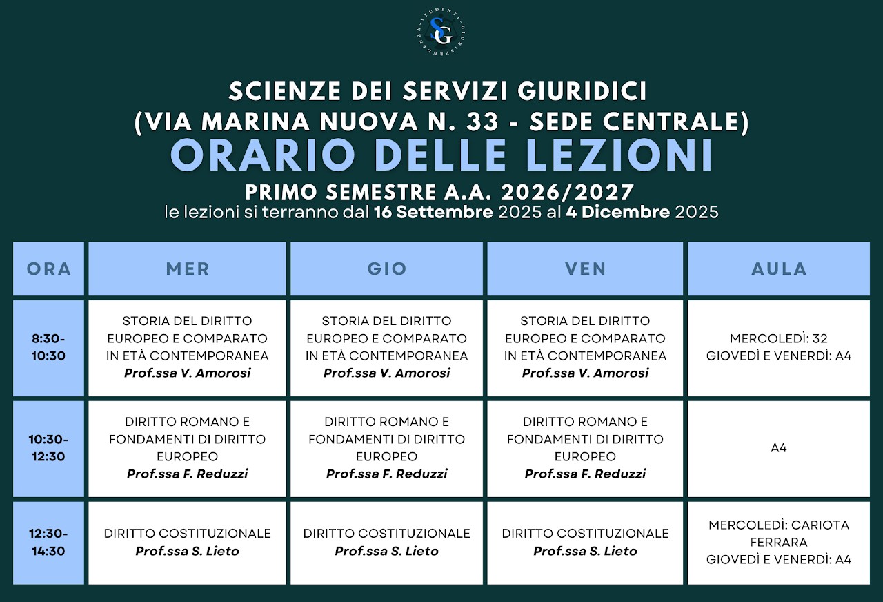 Orario delle lezioni di Scienze dei Servizi Giuridici
